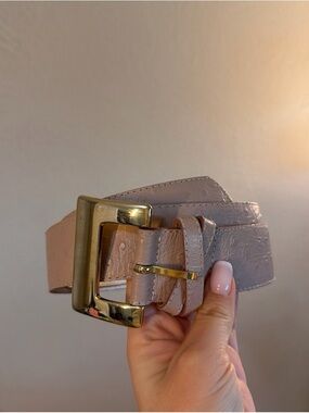 Echo Wide Leather Belt with Gold Buckle - Taupe